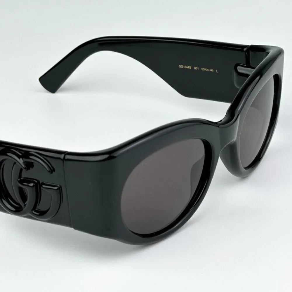 NEW Gucci GG1544S 001 Black Grey Unisex Oval Sunglasses GG 1544S